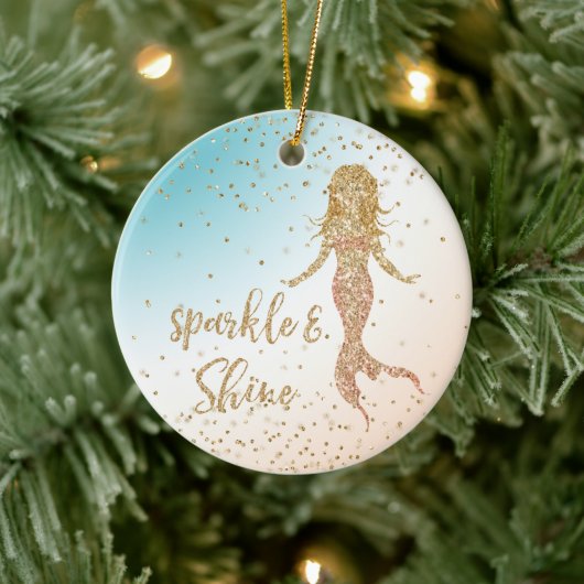 Aqua Gold Mermaid Sparkle Glitter Confetti Keramisch Ornament (Boom)