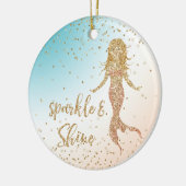 Aqua Gold Mermaid Sparkle Glitter Confetti Keramisch Ornament (Links)