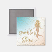 Aqua Gold Mermaid Sparkle Glitter Confetti Magneet (Voorkant / Achterkant)
