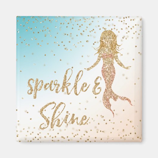 Aqua Gold Mermaid Sparkle Glitter Confetti Magneet (Voorkant)
