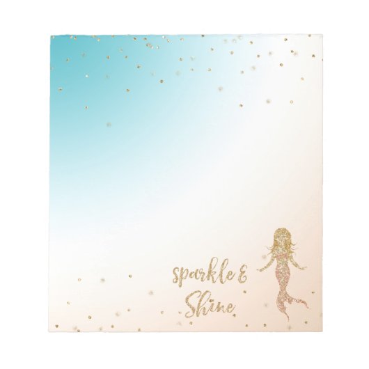 Aqua Gold Mermaid Sparkle Glitter Confetti Notitieblok (Voorkant)