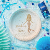 Aqua Gold Mermaid Sparkle Glitter Confetti Papieren Bordje (Feest)
