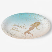 Aqua Gold Mermaid Sparkle Glitter Confetti Papieren Bordje (Gekanteld)