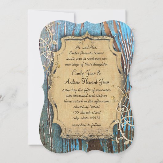 Aqua Gold Old Barn Wood Vine Swirl Weddenschap Kaart (Voorkant)