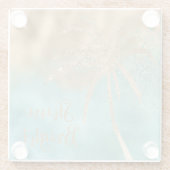 Aqua Gold Palm Shine Bright Glitter Glazen Onderzetter (Achterkant)