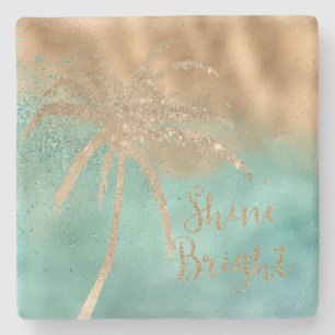 Aqua Gold Palm Shine Bright Glitter Stenen Onderzetter