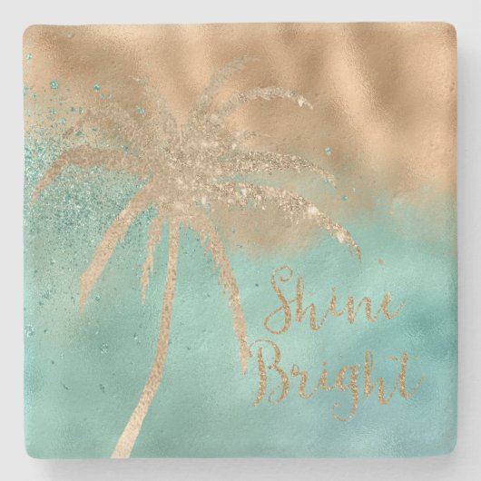 Aqua Gold Palm Shine Bright Glitter Stenen Onderzetter (Voorkant)
