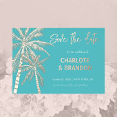 Aqua Gold Palm Trees Strand Bruiloft Save The Date Folie Uitnodiging