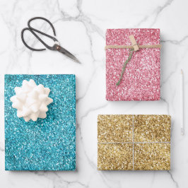 Aqua Gold Pink Glitz Glitter Unicorn Sparkle Inpakpapier Vel