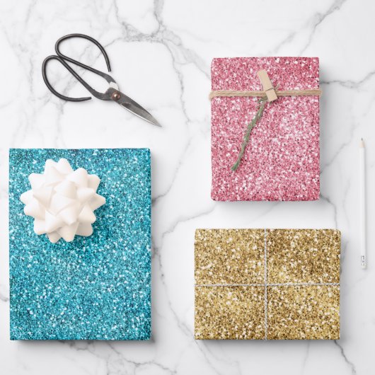 Aqua Gold Pink Glitz Glitter Unicorn Sparkle Inpakpapier Vel (Voorkant)