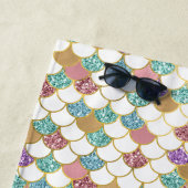 Aqua Gold Pink Glitzy Zeemeermin Glitter Strandlaken (In situ)