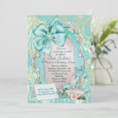 Aqua & Gold Princess Sweet 16 uitnodiging (Staand voorkant)