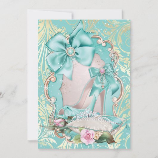 Aqua & Gold Princess Sweet 16 uitnodiging (Achterkant)