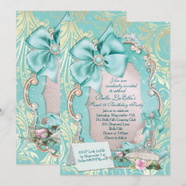 Aqua & Gold Princess Sweet 16 uitnodiging