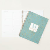 Aqua Gold Raindrop Modern Trendy Monogram Planner (Display)