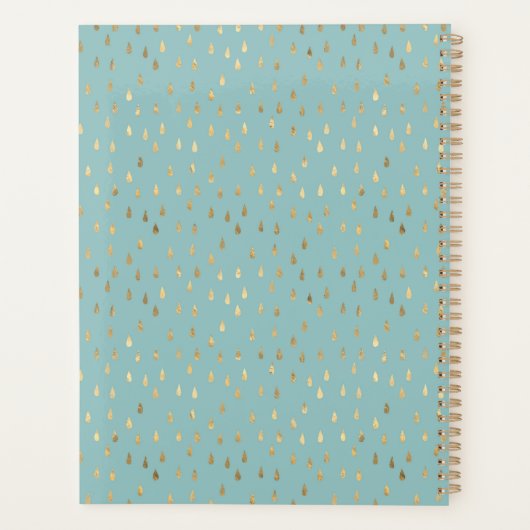 Aqua Gold Raindrop Modern Trendy Monogram Planner (Achterkant)