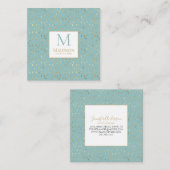 Aqua Gold Raindrop Modern Trendy Monogram Vierkante Visitekaartje (Voorkant / Achterkant)