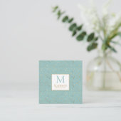 Aqua Gold Raindrop Modern Trendy Monogram Vierkante Visitekaartje (Staand voorkant)