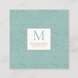 Aqua Gold Raindrop Modern Trendy Monogram Vierkante Visitekaartje