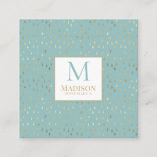 Aqua Gold Raindrop Modern Trendy Monogram Vierkante Visitekaartje