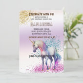 Aqua Gold Roze Eenhoorn Glitter Kaart (Staand voorkant)