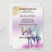 Aqua Gold Roze Eenhoorn Glitter Kaart (Voorkant)