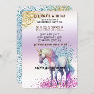 Aqua Gold Roze Eenhoorn Glitter Kaart