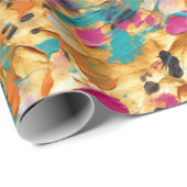 Aqua Gold Roze Luipaard Verf Cadeaupapier (Rol Hoek)