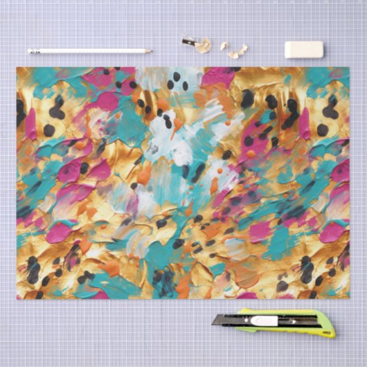 Aqua Gold Roze Luipaard Verf Tissuepapier (Craft)