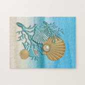 Aqua & Gold Seashells Legpuzzel (Horizontaal)