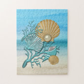 Aqua & Gold Seashells Legpuzzel (Verticaal)