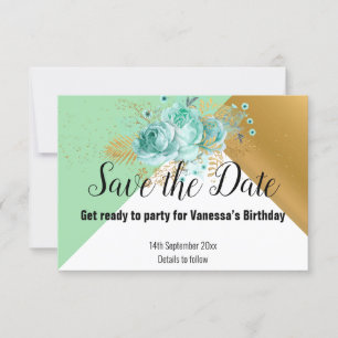 AQUA GOLD SILVER GRAY BEWAART DE DATUM RSVP KAARTJE