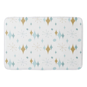 Aqua, Gold Starburst Mid Century Pattern Badmat