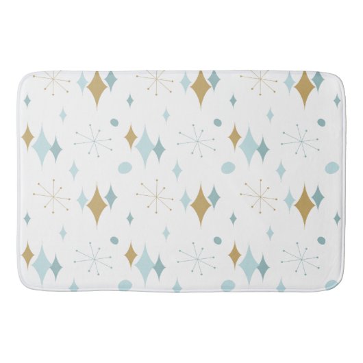 Aqua, Gold Starburst Mid Century Pattern Badmat (Voorkant)
