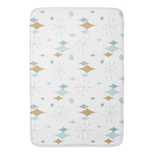 Aqua, Gold Starburst Mid Century Pattern Badmat (Voorkant Verticaal)