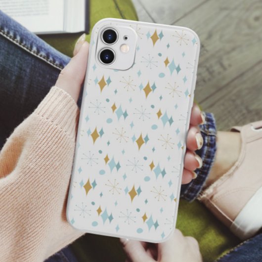 Aqua, Gold Starburst Mid Century Pattern Case-Mate iPhone Case
