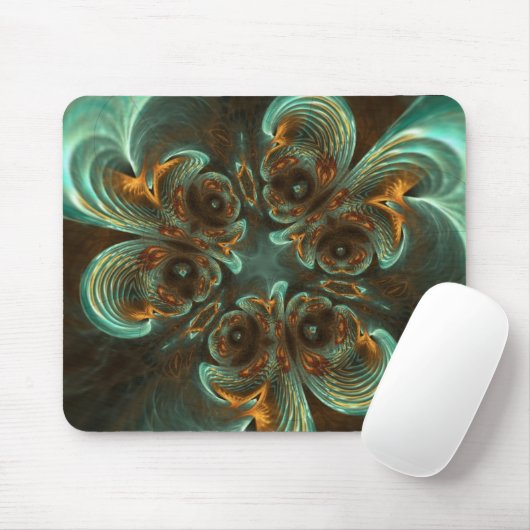 Aqua Gold Swirls Fractal Art Mousepad Muismat (Met muis)