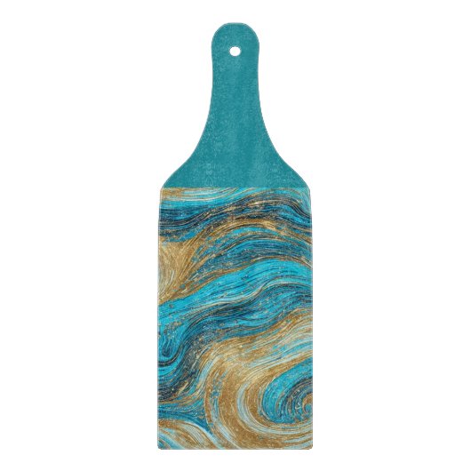 Aqua & Gold Swirls Waves Cutting Board Snijplank (Voorkant)