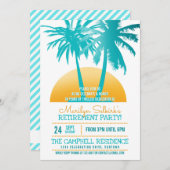 Aqua|Gold Tropical Retirement Party-uitnodigingen Kaart (Voorkant / Achterkant)