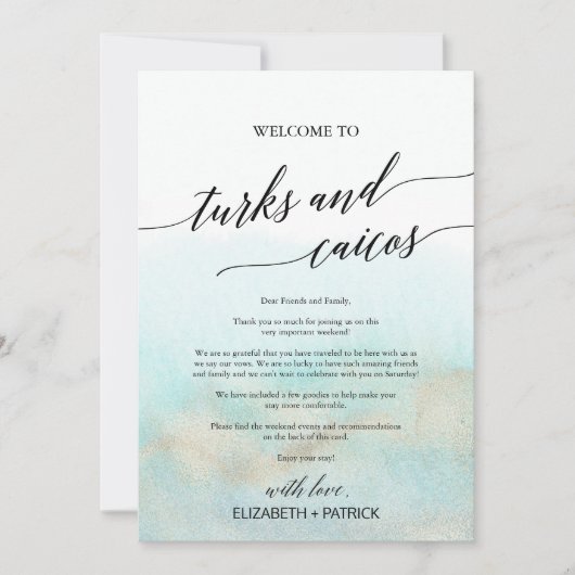 Aqua Gold Turks Caicos Welkomstbrief Route (Voorkant)