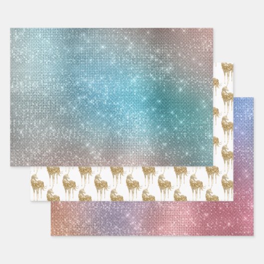 Aqua Gold Unicorn Sparkle Inpakpapier Vel (Set)