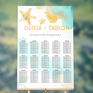 Aqua Gold Watercolor Beachy Starfish Wedding Acryl Bord