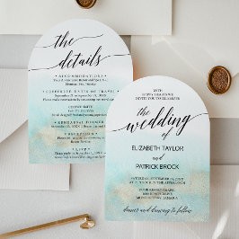 Aqua Gold Waterverf Beach Arch alles in één bruilo Kaart