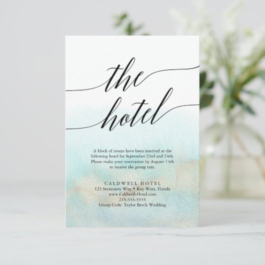 Aqua & Gold Waterverf Beach Hotel Enclosure Kaart (Staand voorkant)