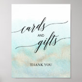 Aqua & Gold Waterverf Beach Kaarten en Gifts Sign Poster (Voorkant)