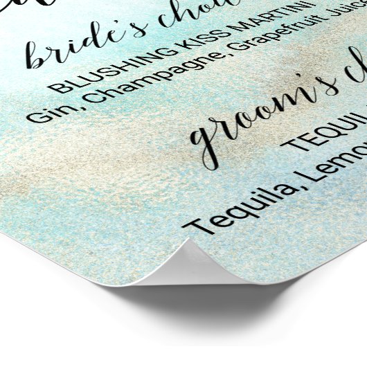 Aqua & Gold Waterverf Beach Signature Drink Sign Poster (Hoek)