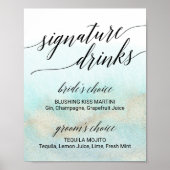 Aqua & Gold Waterverf Beach Signature Drink Sign Poster (Voorkant)