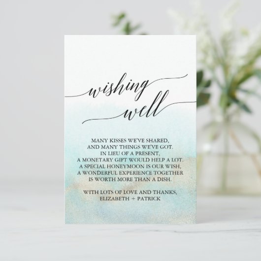 Aqua & Gold Waterverf Beach Weddenschap Goed Informatiekaartje (Staand voorkant)