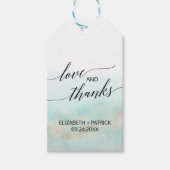 Aqua & Gold Waterverf Beach Wedding Love & Bedankt Cadeaulabel (Voorkant)