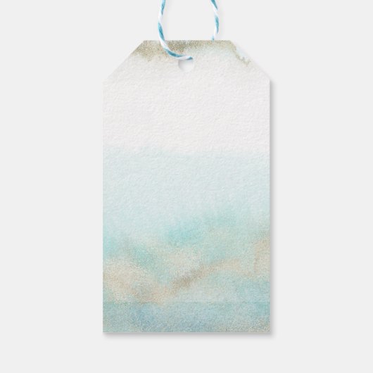 Aqua & Gold Waterverf Beach Wedding Love & Bedankt Cadeaulabel (Achterkant)